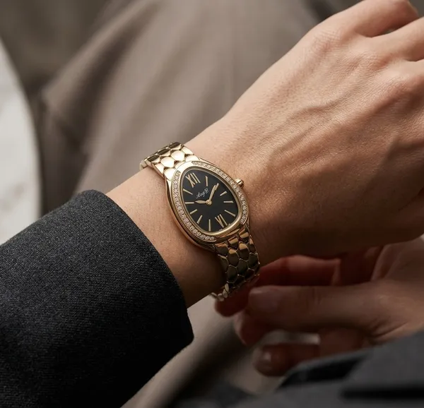Luxury_Women'S_Gold_Serpent_Watch_With_Diamond_Bezel_And_Black_Dial