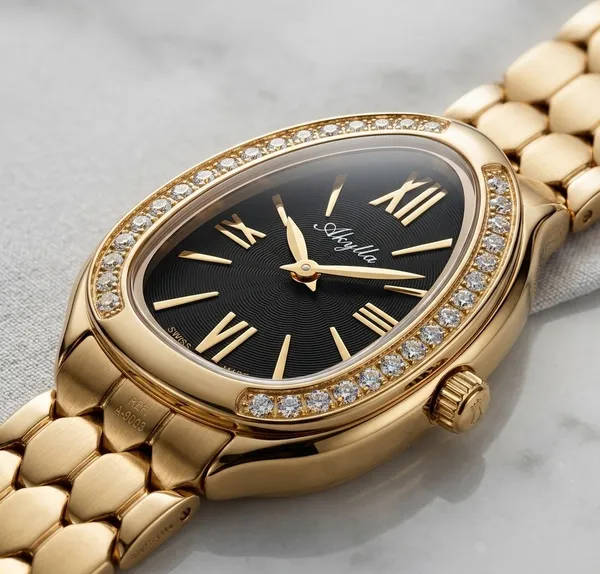 Luxury_Women'S_Gold_Serpent_Watch_With_Diamond_Bezel_And_Black_Dial