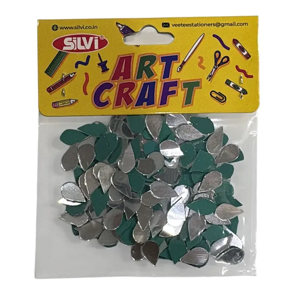 Green_Silver_Mirror_Teardrop_Craft_Embellishments_Pack_of_8