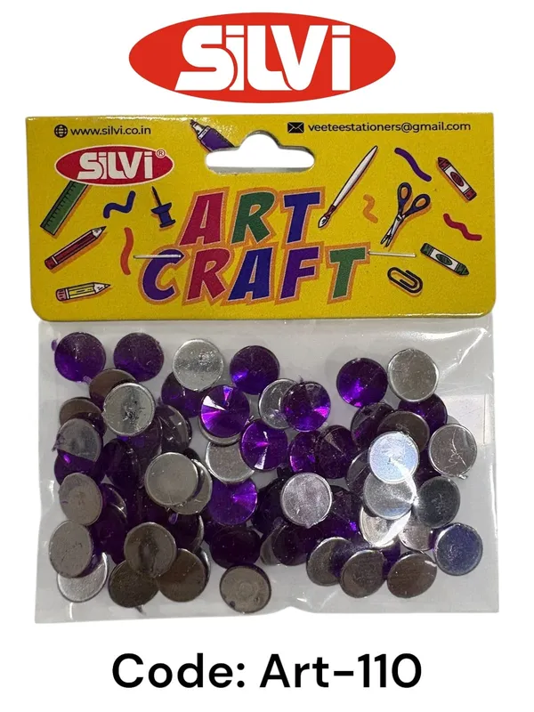Silvi_Purple_Silver_Round_Plastic_Craft_Embellishments_Pack_of_8