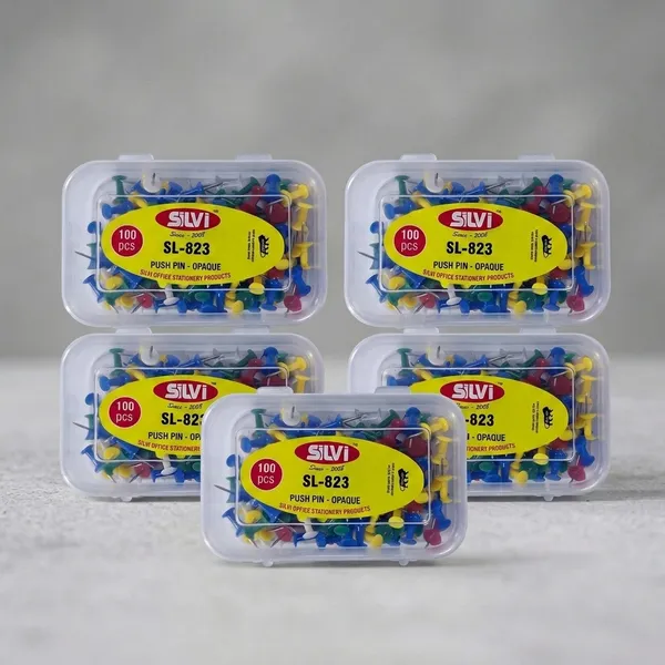 Silvi_Sl-823_Multicolour_Push_Pins_100_Pieces_Pack_of_5
