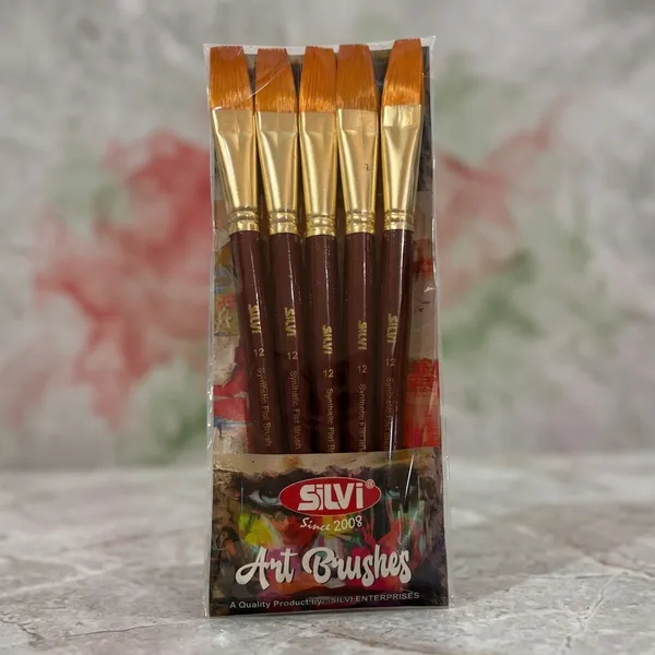 Silvi_Size_12_Flat_Art_Brush_Set_Of_5_For_Artists