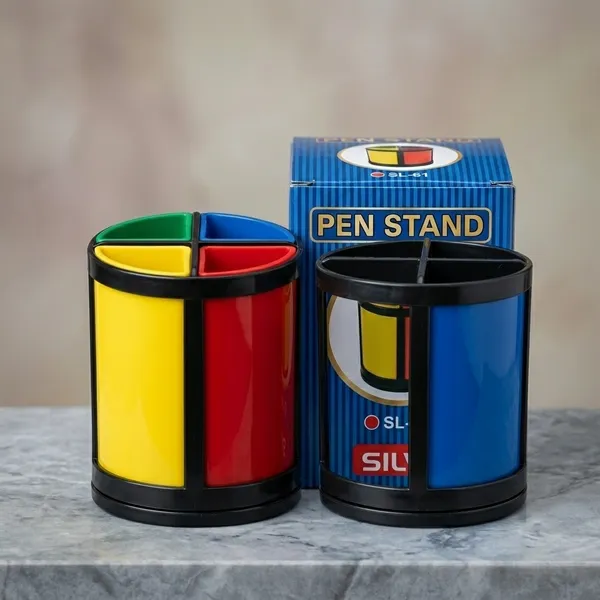 Silvi_Multicolour_Plastic_Four-Section_Pen_Stand_Pack_of_2