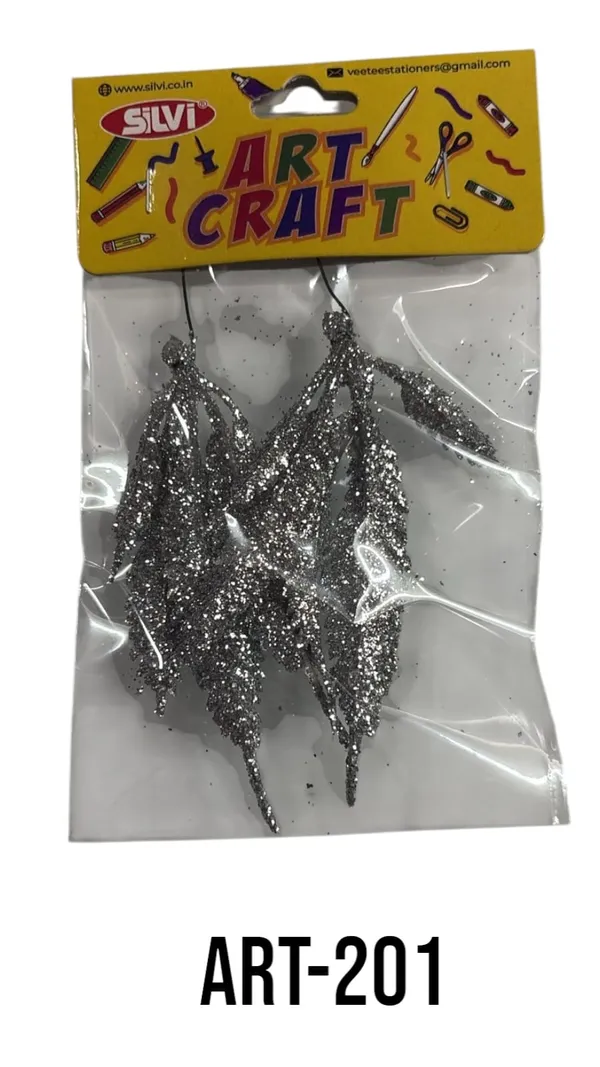 Silver_Glitter_Feather_Craft_Embellishments_Pack_Pack_of_8