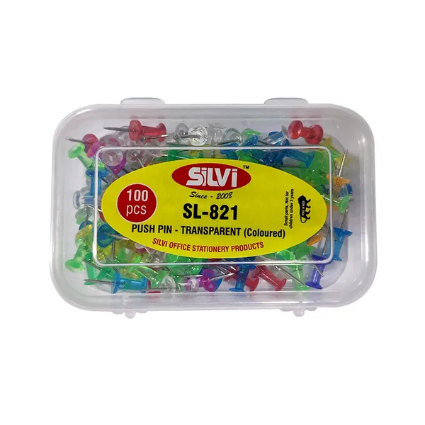 Silvi_Sl-821_Transparent_Coloured_Push_Pins_100_Pieces_Pack_of_5
