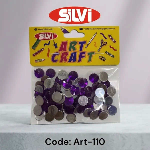 Silvi_Purple_Silver_Round_Plastic_Craft_Embellishments_Pack_of_8