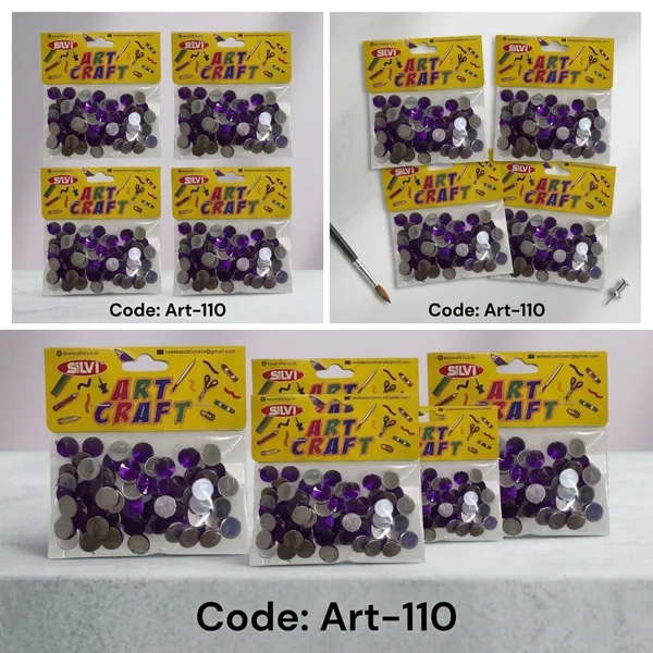 Silvi_Purple_Silver_Round_Plastic_Craft_Embellishments_Pack_of_8