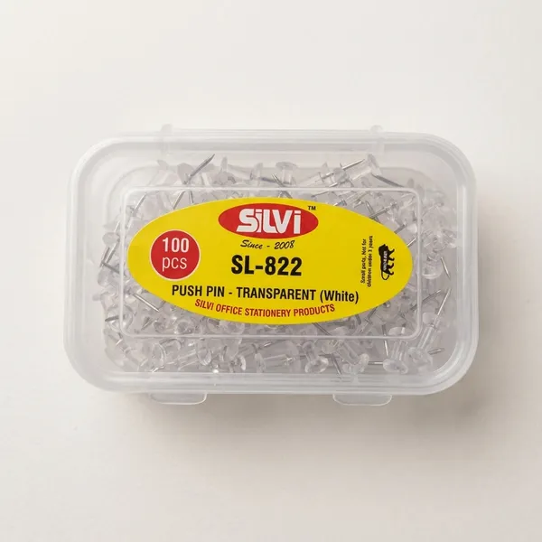 Silvi_Sl-822_Transparent_White_Push_Pins_100_Pieces_Pack_of_5