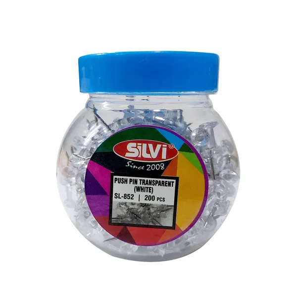 Silvi_Transparent_White_Push_Pins_200_Piece_Jar_Pack_of_3