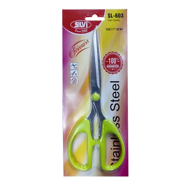 Silvi_Sl-603_Stainless_Steel_Scissors_Green_Handle_Pack_of_3