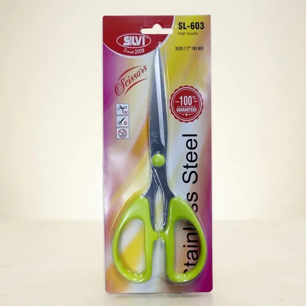 Silvi_Sl-603_Stainless_Steel_Scissors_Green_Handle_Pack_of_3