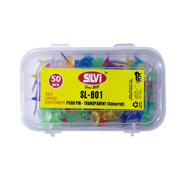 Silvi_Sl-801_Multicolour_Transparent_Push_Pins_Set_Of_50_Pack_of_8