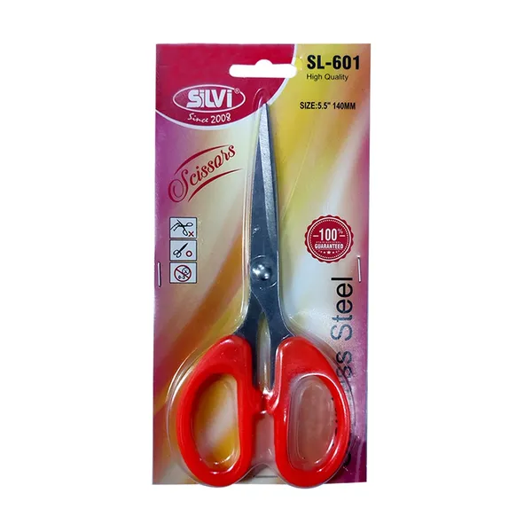 Silvi_Red_Handle_Stainless_Steel_Scissors_5.5_Inch_Pack_of_5