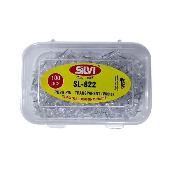 Silvi_Sl-822_Transparent_White_Push_Pins_100_Pieces_Pack_of_5