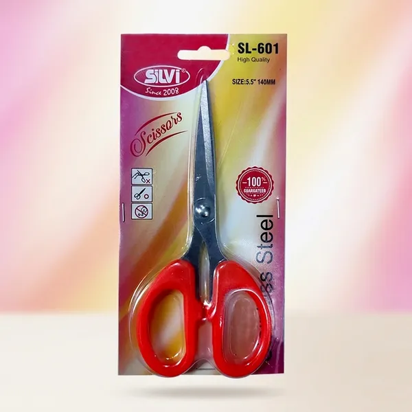 Silvi_Red_Handle_Stainless_Steel_Scissors_5.5_Inch_Pack_of_5