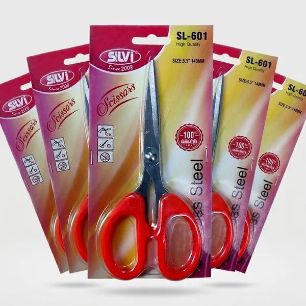 Silvi_Red_Handle_Stainless_Steel_Scissors_5.5_Inch_Pack_of_5
