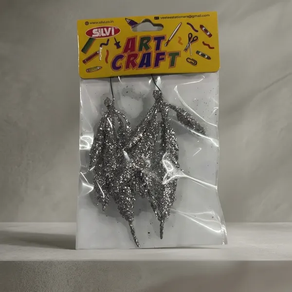Silver_Glitter_Feather_Craft_Embellishments_Pack_Pack_of_8