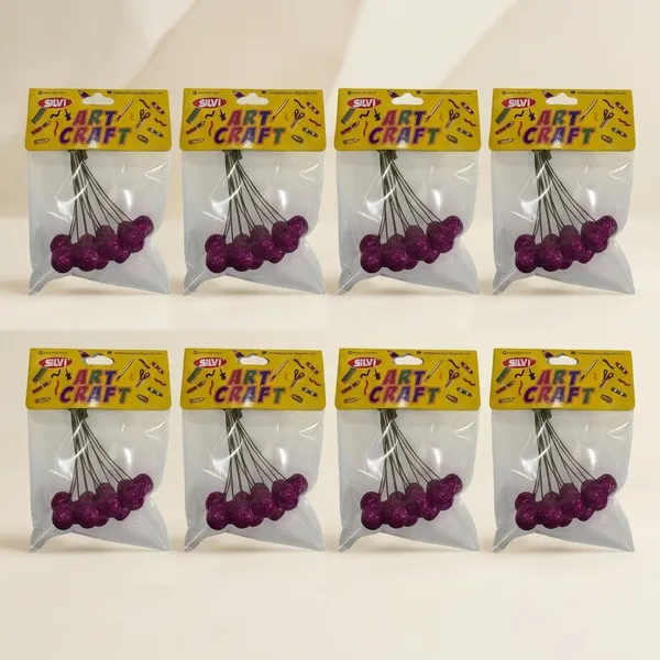 Purple_Glitter_Ball_Stems_For_Floral_Craft_Decoration_Pack_of_8