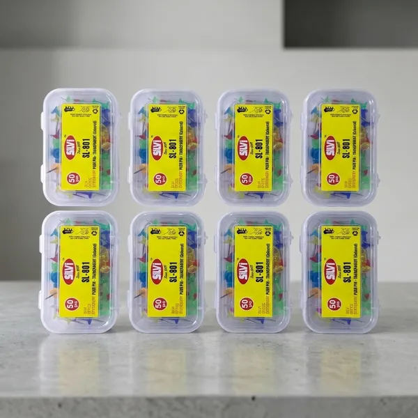 Silvi_Sl-801_Multicolour_Transparent_Push_Pins_Set_Of_50_Pack_of_8