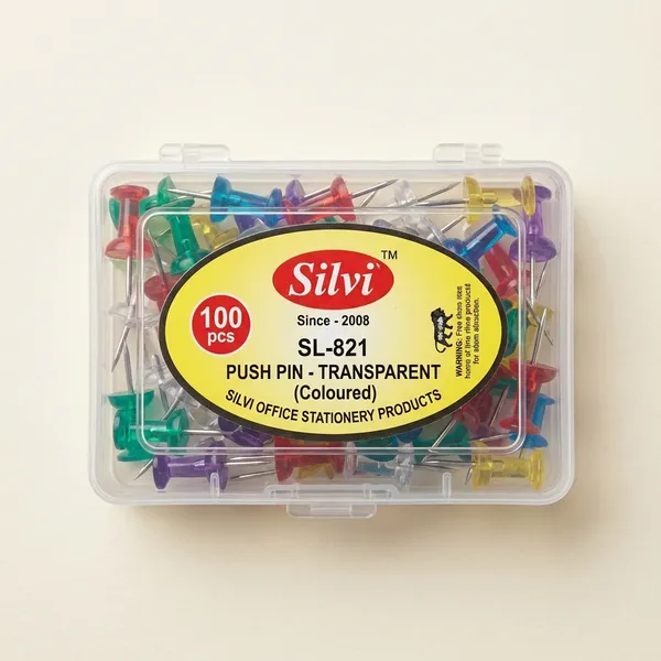 Silvi_Sl-821_Transparent_Coloured_Push_Pins_100_Pieces_Pack_of_5