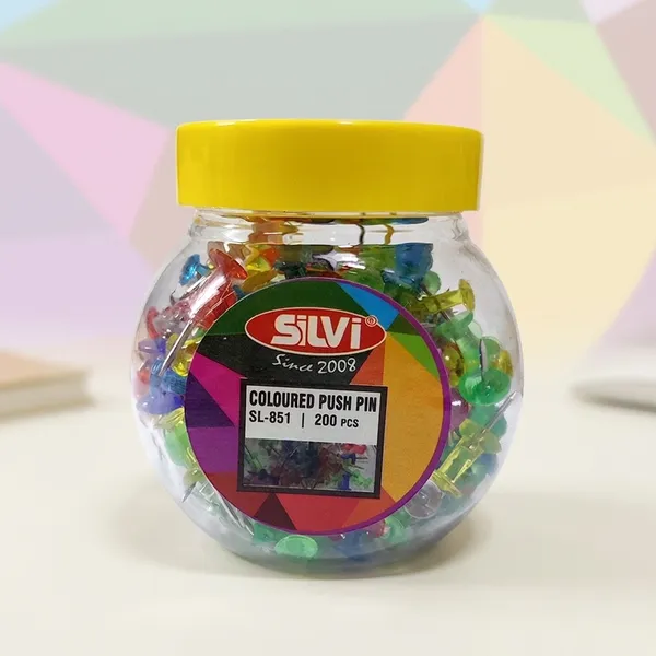 Silvi_Multicolour_Plastic_&_Metal_Push_Pins_200_Pieces_Pack_of_3