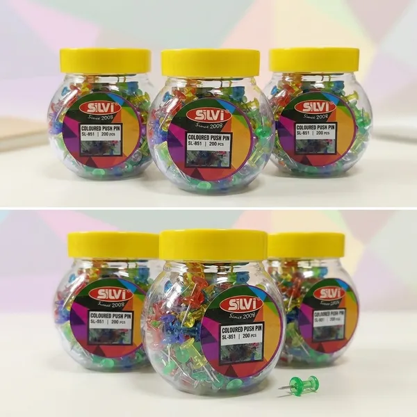 Silvi_Multicolour_Plastic_&_Metal_Push_Pins_200_Pieces_Pack_of_3
