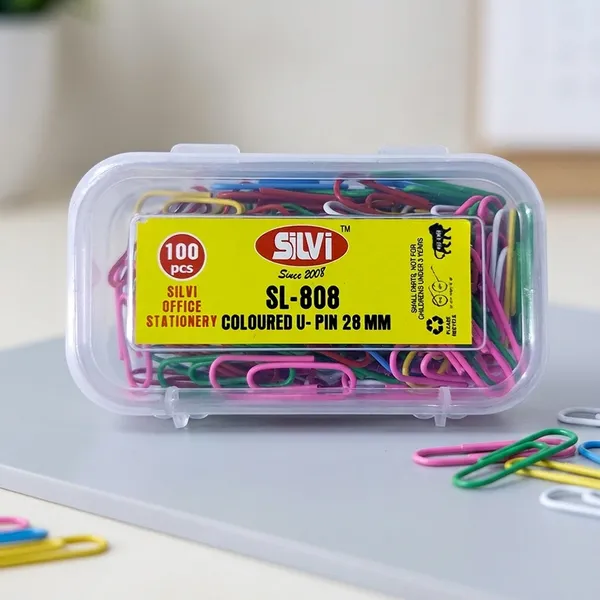 Silvi_Sl-808_Coloured_Metal_U-Pins_28Mm_100_Pieces_Pack_of_8