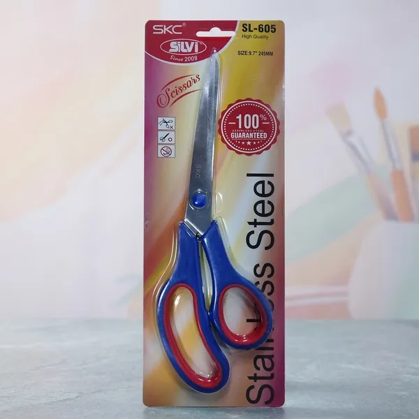 Silvi_Sl-605_Stainless_Steel_Scissors_Blue_Handle_Pack_of_2