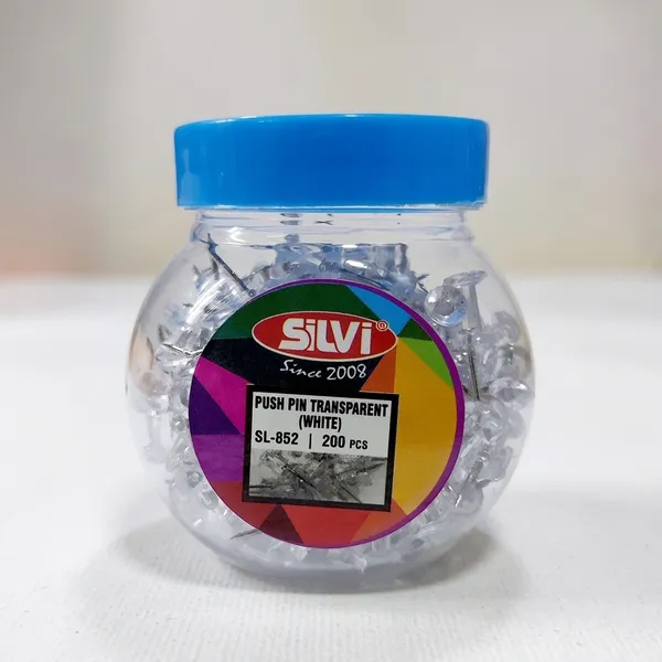 Silvi_Transparent_White_Push_Pins_200_Piece_Jar_Pack_of_3