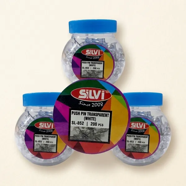 Silvi_Transparent_White_Push_Pins_200_Piece_Jar_Pack_of_3