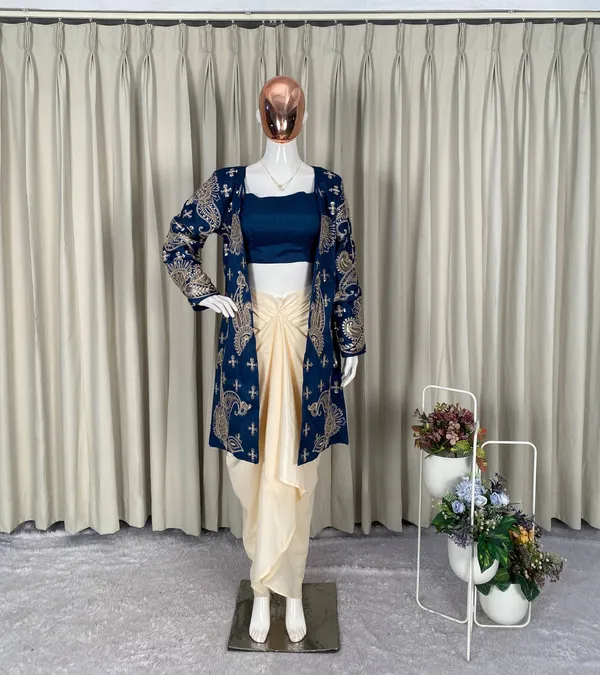 Blue_Floral_Embroidered_Jacket_with_Crop_Top_&_Cream_Dhoti_Pants_Set