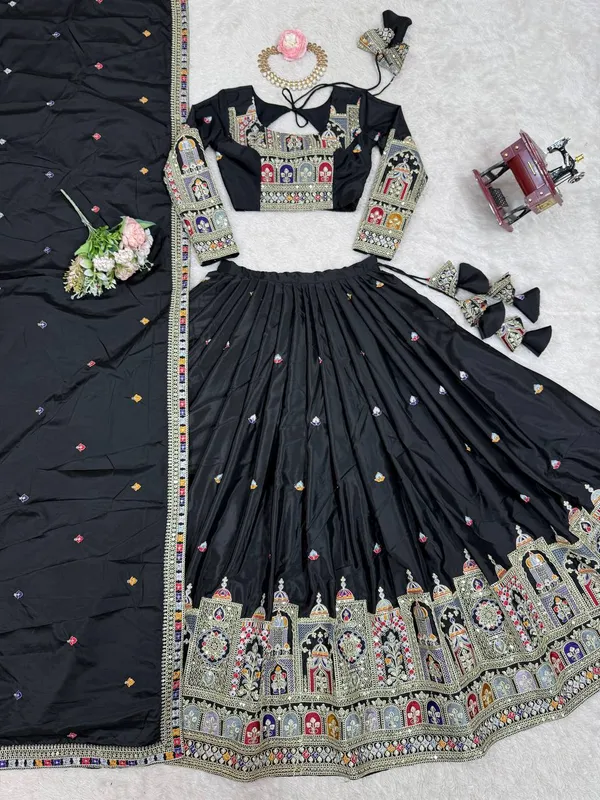 Grey_Crepe_Embroidered_Mirror_Work_Anarkali_Lehenga_Set_For_Women