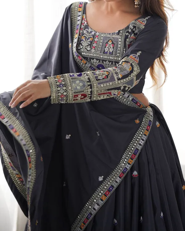 Grey_Crepe_Embroidered_Mirror_Work_Anarkali_Lehenga_Set_For_Women
