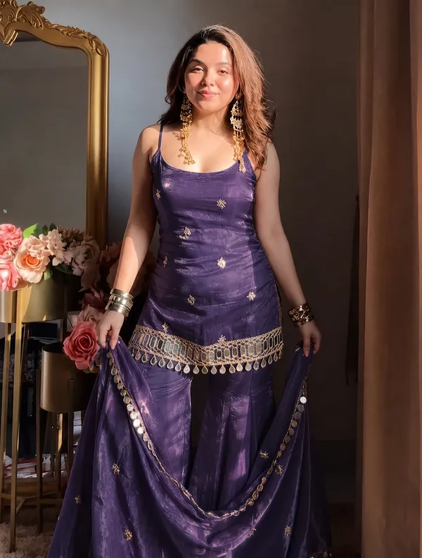 Purple_Silk_Embroidered_Mirror_Belt_Sharara_Set_For_Women