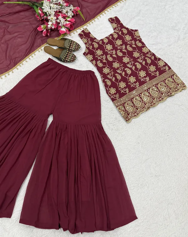 Maroon_Georgette_Embroidered_Sharara_Suit_For_Women