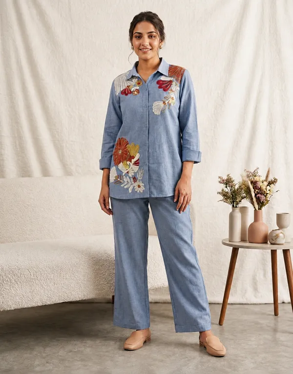 Designer_Sequence_Embroidered_Co-Ord_Set_In_Cotton_Denim