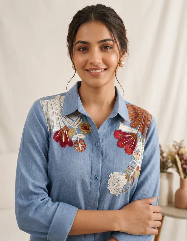 Designer_Sequence_Embroidered_Co-Ord_Set_In_Cotton_Denim