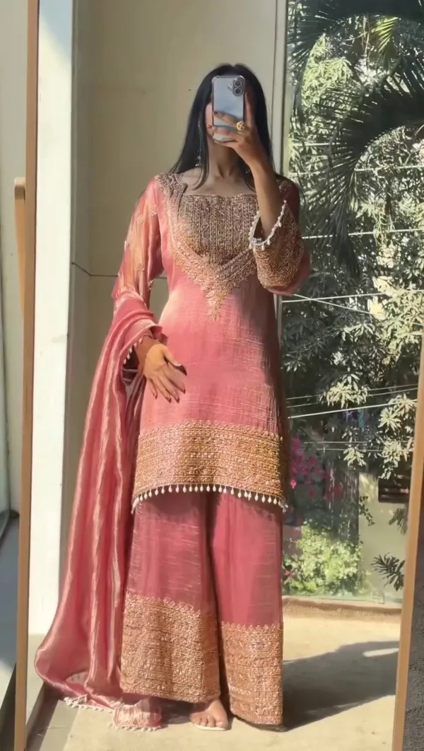 Pink_Designer_Wear_Cording_Sequence_Embroidered_Top_Plazzo_And_Dupatta_In_Chrunchy