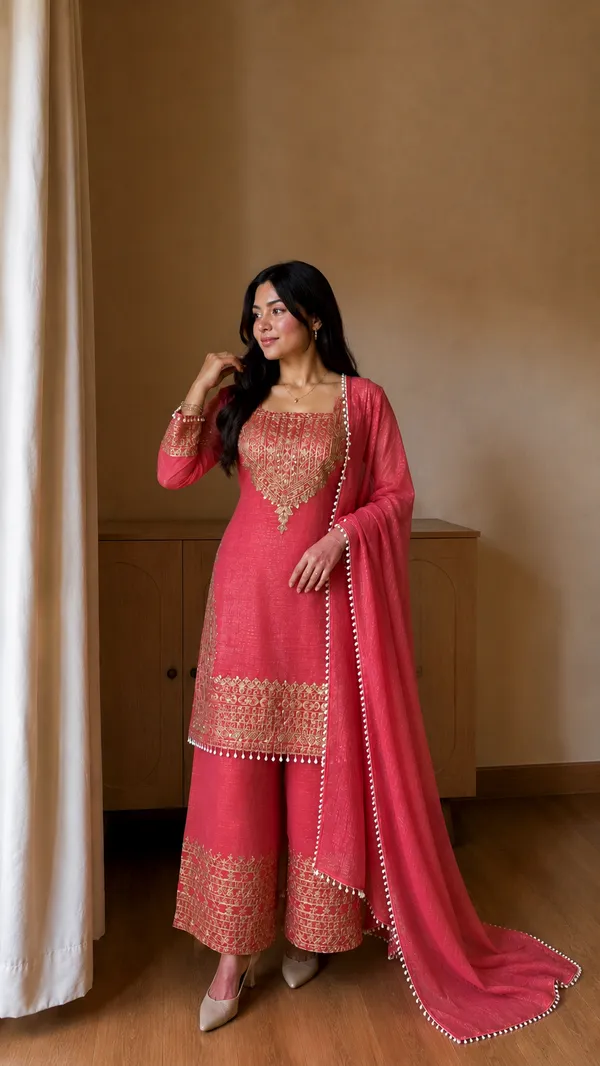 Pink_Designer_Wear_Cording_Sequence_Embroidered_Top_Plazzo_And_Dupatta_In_Chrunchy
