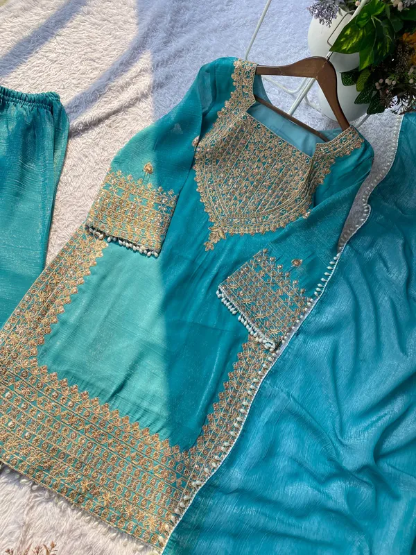 Sky_Designer_Wear_Cording_Sequence_Embroidered_Top_Plazzo_And_Dupatta_In_Chrunchy