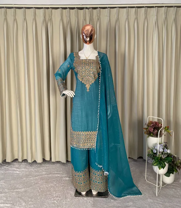 Sky_Designer_Wear_Cording_Sequence_Embroidered_Top_Plazzo_And_Dupatta_In_Chrunchy