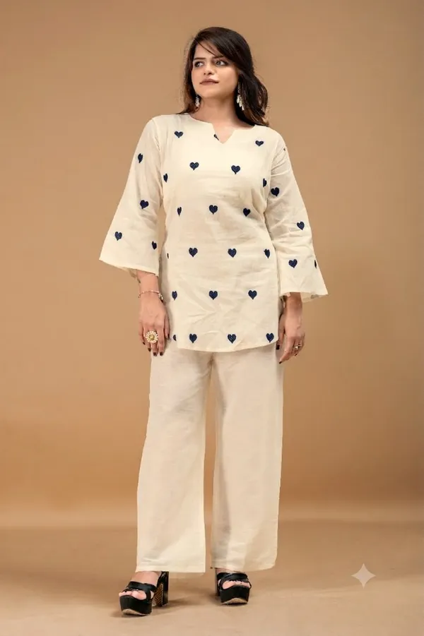 Women’s_Off-White_Blue_dot_Cotton_Kurta_Palazzo_Set_with_Yellow_Heart_Embroidery