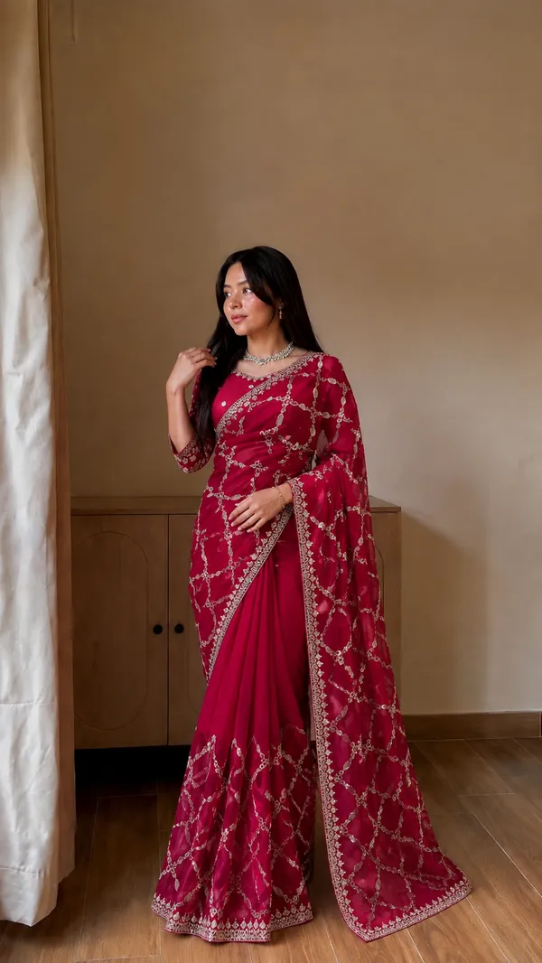 Rani_Pink_Embroidered_Saree_with_Sequin_Work_Border