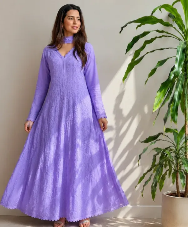 Lavender_Georgette_Chikankari_Embroidery_Kurta_With_Pant_And_Dupatta_For_Women
