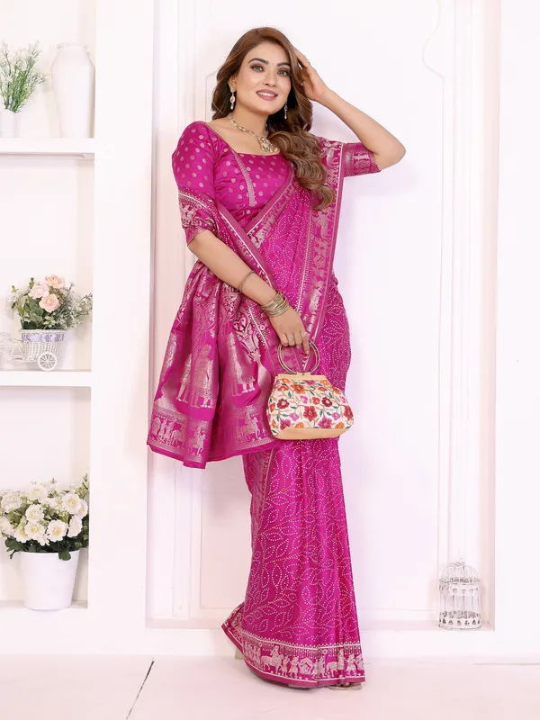 Handpicked_Lite_Weight_Soft_Satin_Silk_Bandhej_Print_Sarees_With_Allover_Zari_Weaving_Border_Design_And_Having_Rich_Pallu