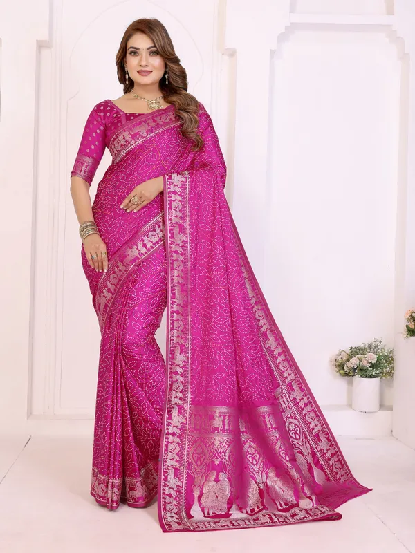 Handpicked_Lite_Weight_Soft_Satin_Silk_Bandhej_Print_Sarees_With_Allover_Zari_Weaving_Border_Design_And_Having_Rich_Pallu