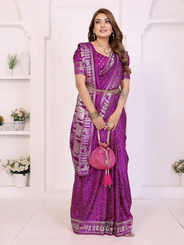Handpicked_Lite_Weight_Soft_Satin_Silk_Bandhej_Print_Sarees_With_Allover_Zari_Weaving_Border_Design_And_Having_Rich_Pallu