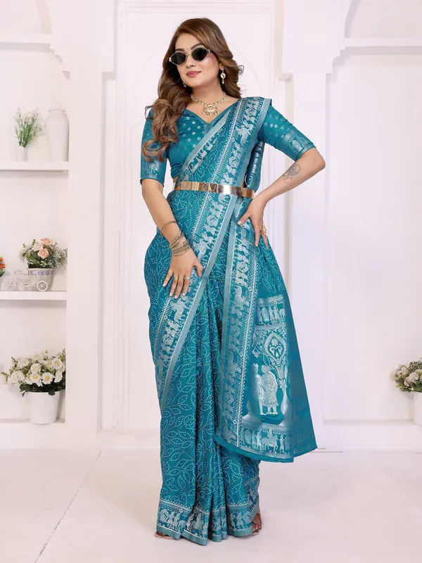Handpicked_Lite_Weight_Soft_Satin_Silk_Bandhej_Print_Sarees_With_Allover_Zari_Weaving_Border_Design_And_Having_Rich_Pallu