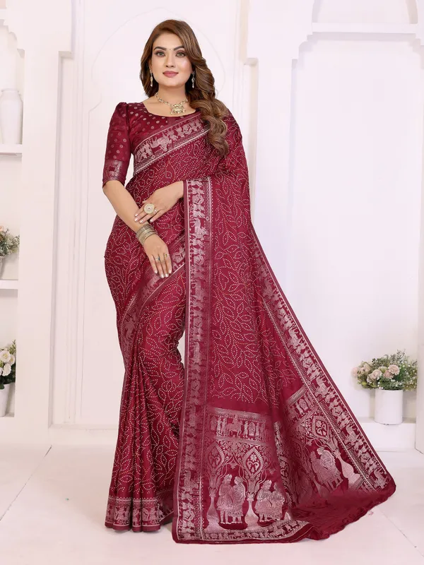 Handpicked_Lite_Weight_Soft_Satin_Silk_Bandhej_Print_Sarees_With_Allover_Zari_Weaving_Border_Design_And_Having_Rich_Pallu