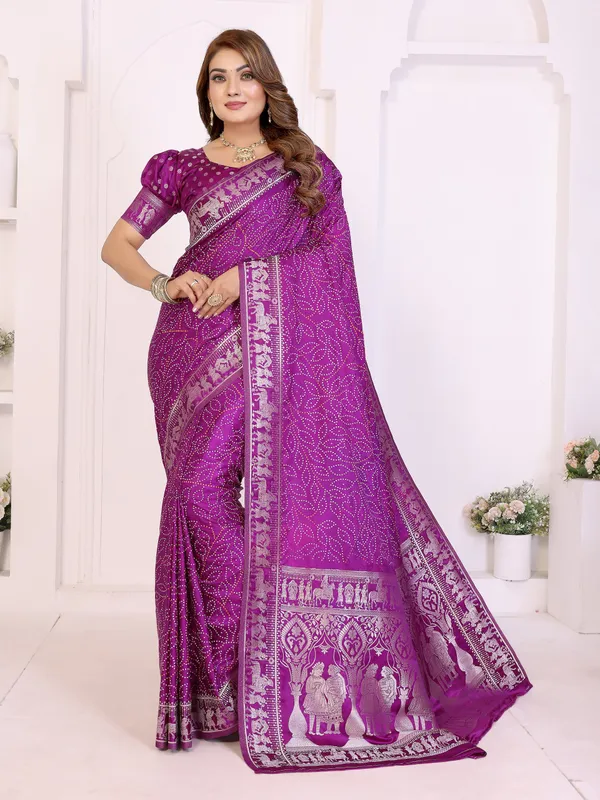 Handpicked_Lite_Weight_Soft_Satin_Silk_Bandhej_Print_Sarees_With_Allover_Zari_Weaving_Border_Design_And_Having_Rich_Pallu